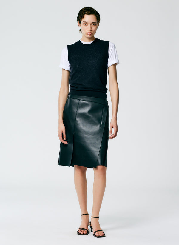 Bonded Leather Slash Skirt - Black-1