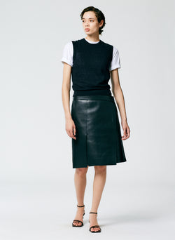Bonded Leather Slash Skirt Black-2