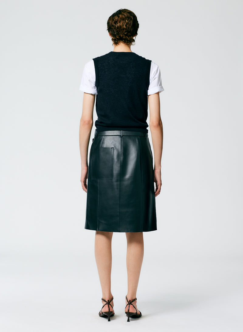 Bonded Leather Slash Skirt Black-4