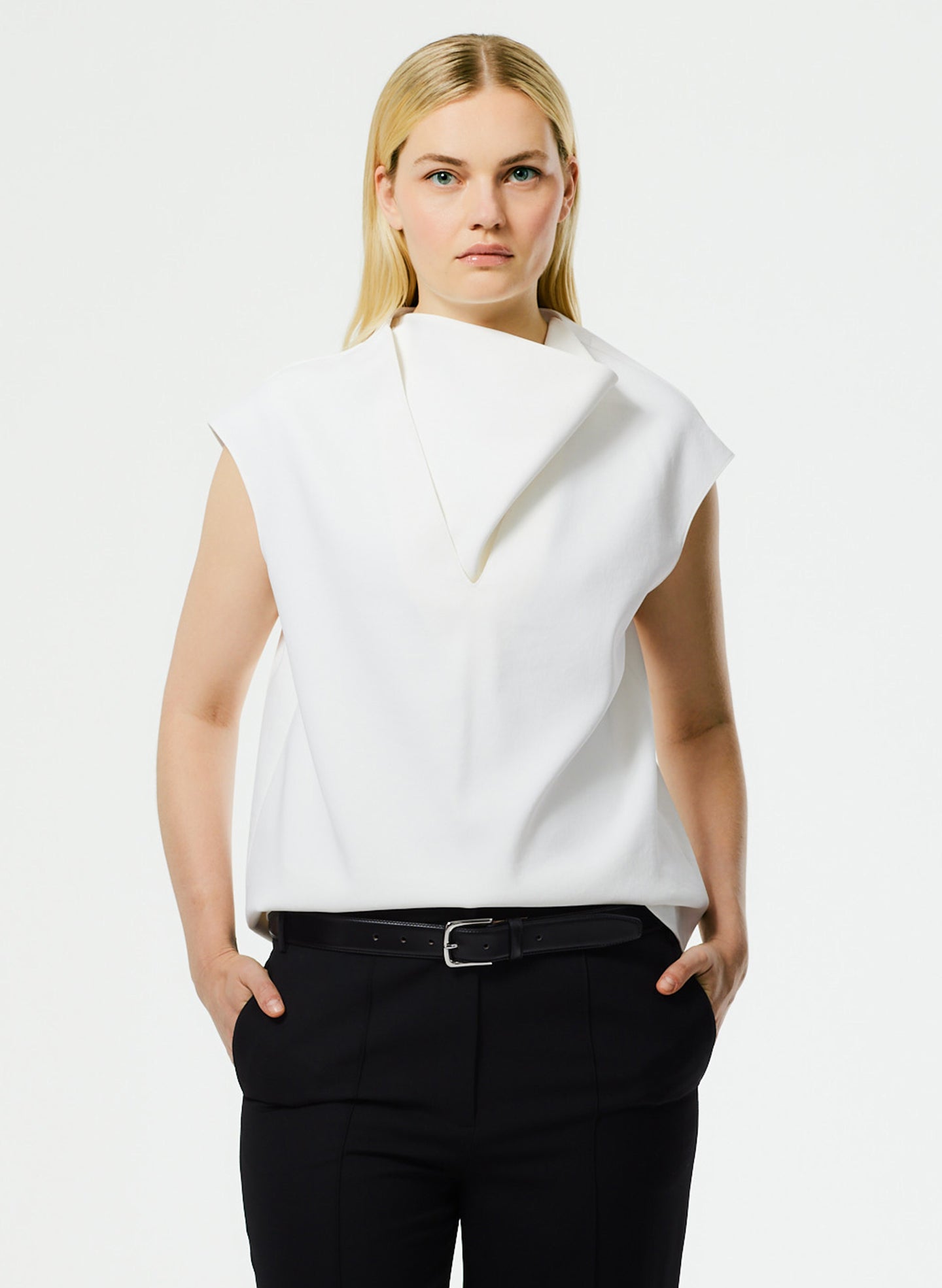 Chalky Drape Handkerchief Top - White-1