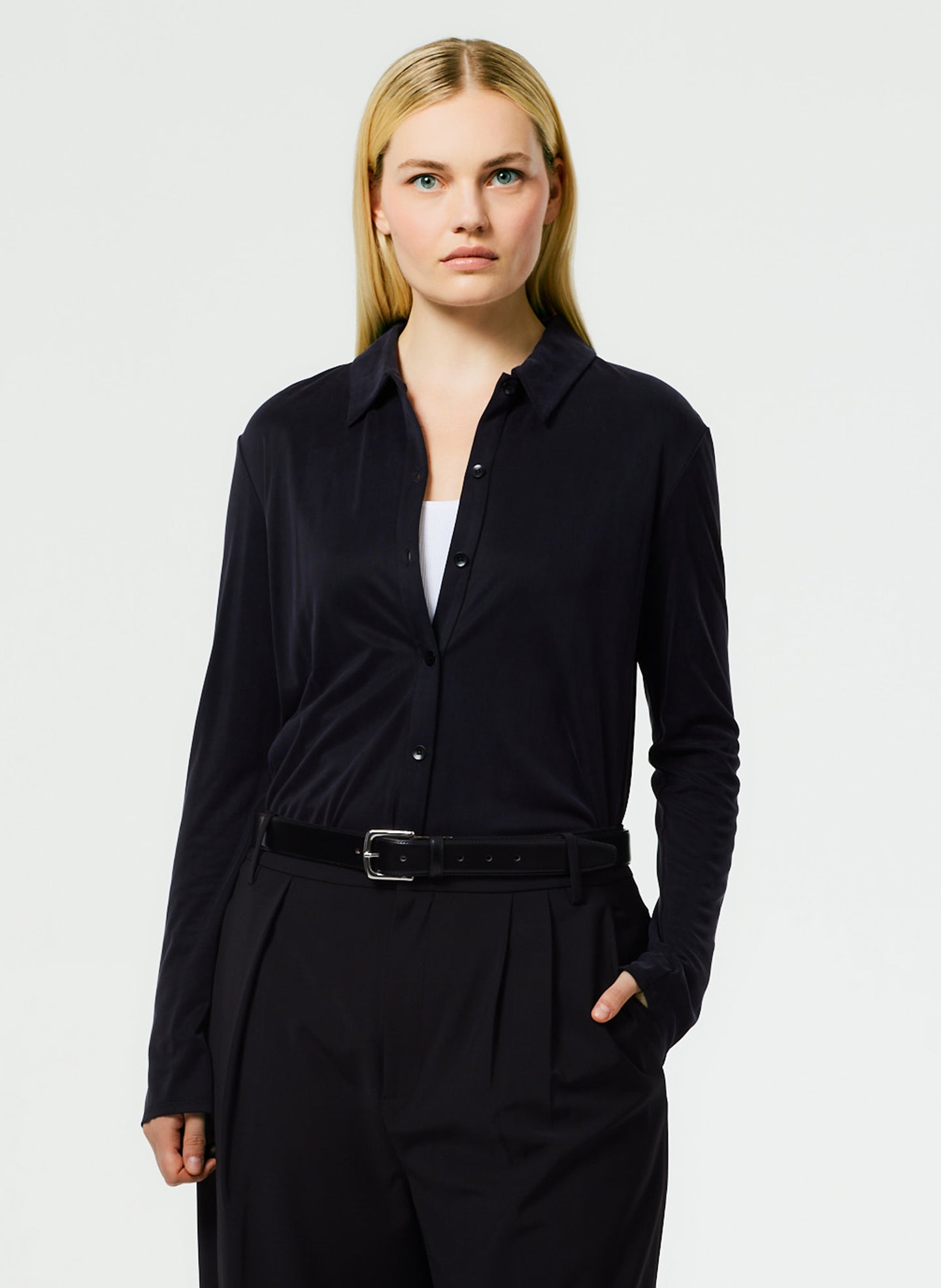 Deeba Cupro Slim Shirt - Black-1