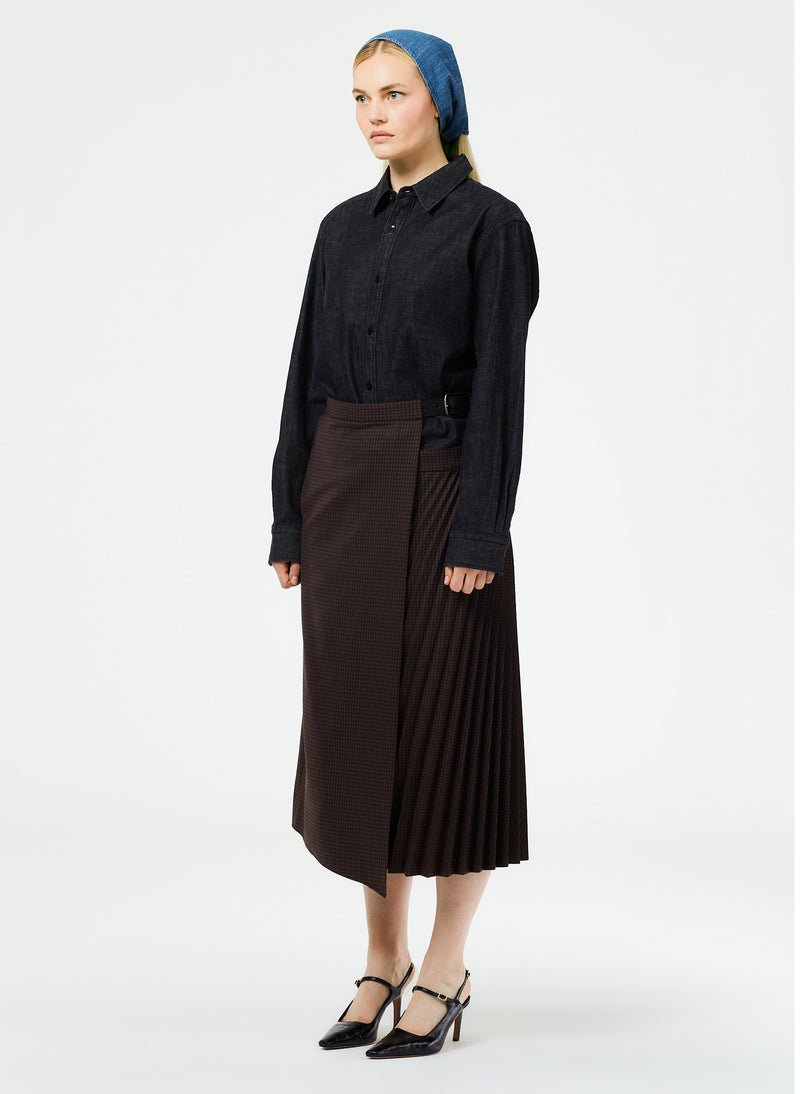 Jett Suiting Pleated Wrap Skirt Brown Multi-4