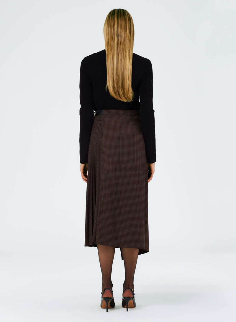 Jett Suiting Pleated Wrap Skirt Brown Multi-5
