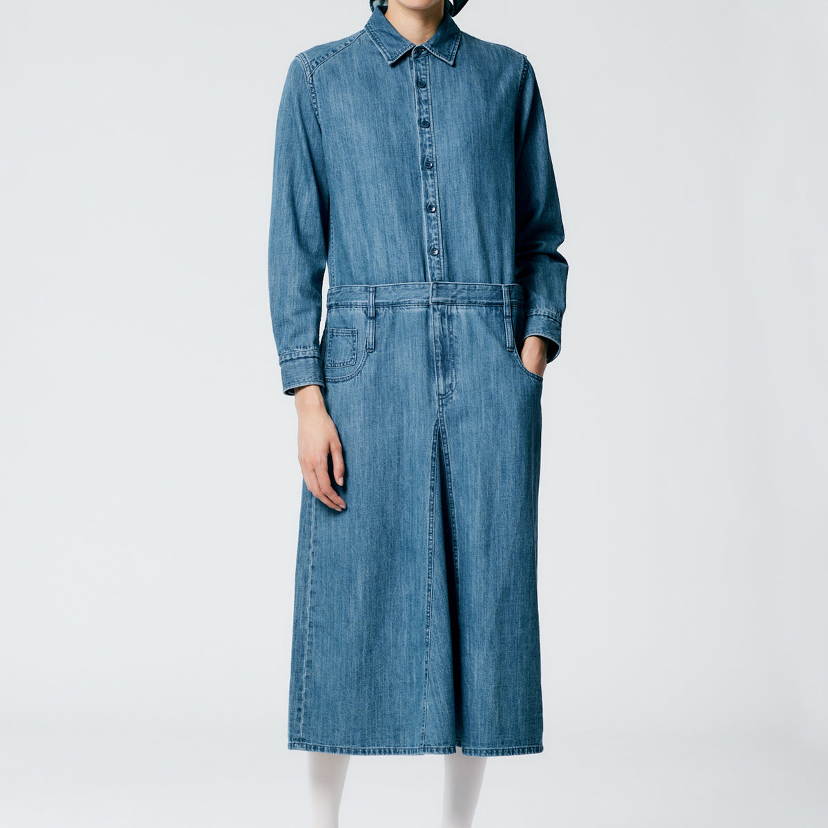 blue jean t shirt dress Lightweight Stone Washed Denim Shirtdress – Tibi Official
