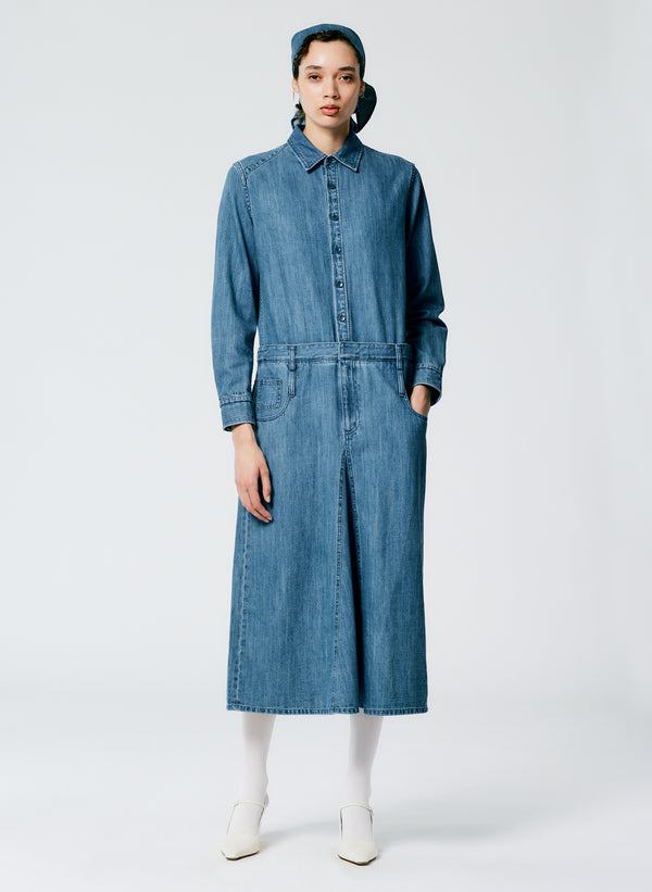 Lightweight Stone Washed Denim Shirtdress