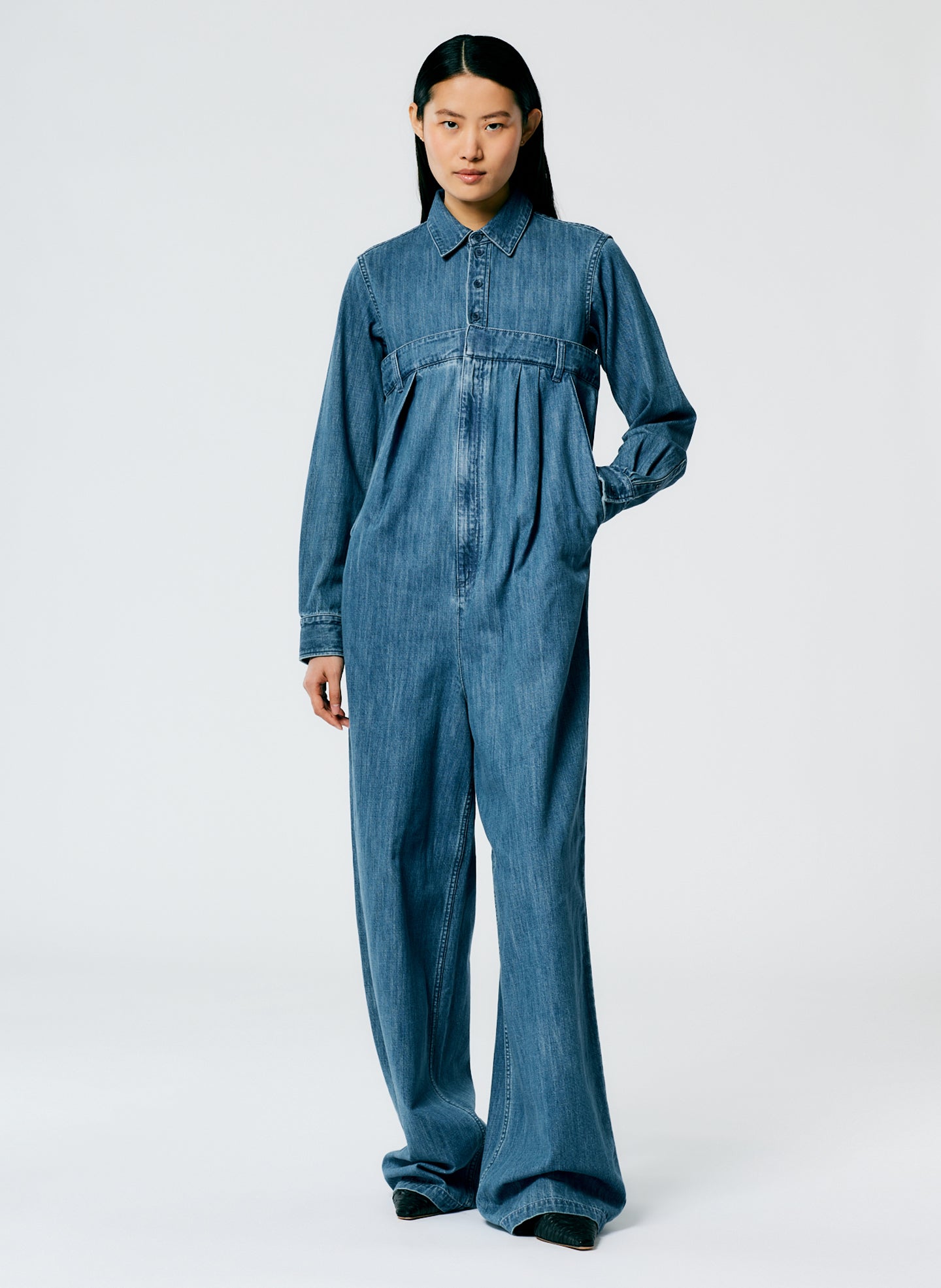 Lightweight Stone Washed Denim Jumpsuit - Denim Blue-1