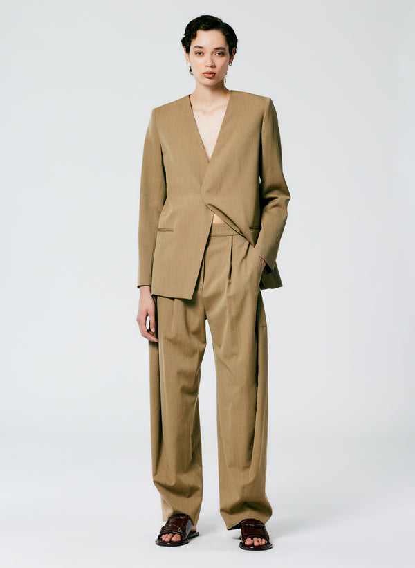 Refined Wool Tricotine Suiting Simon Trouser - Dark Tan-1