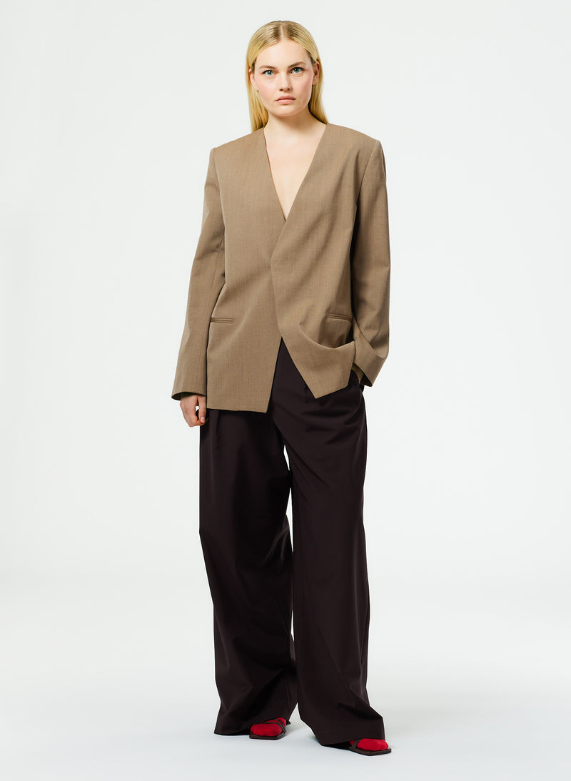 Refined Wool Tricotine Suiting Blazer Dark Tan-1