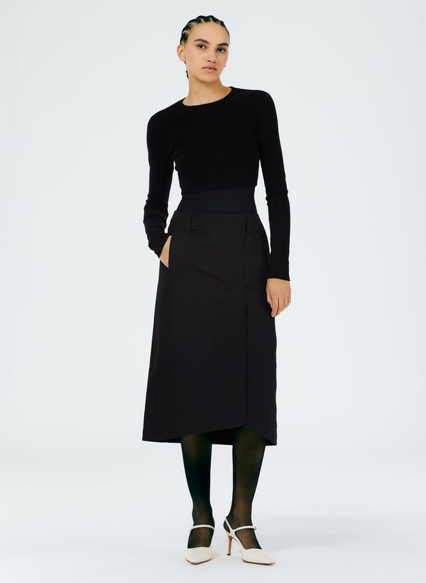 Sculpted Cotton Pitched Skirt - Black-1