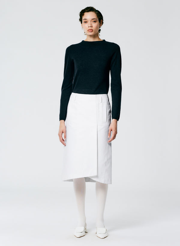 Sculpted Cotton Pitched Skirt - White-1