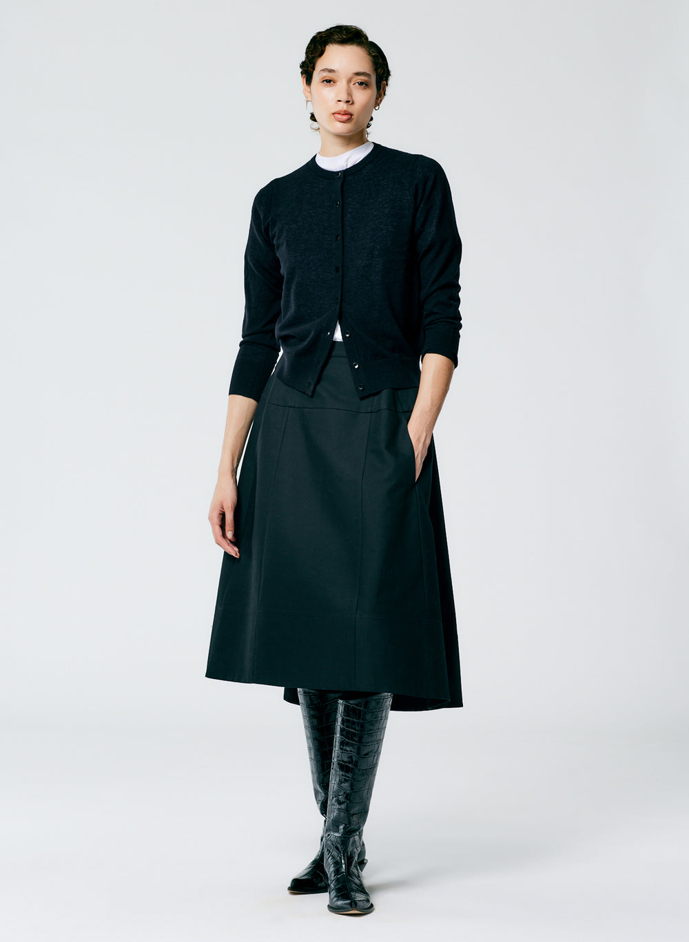 Tibi Sculpted Cotton Cropped Long Sleeve Top in Black NWT Size 6
