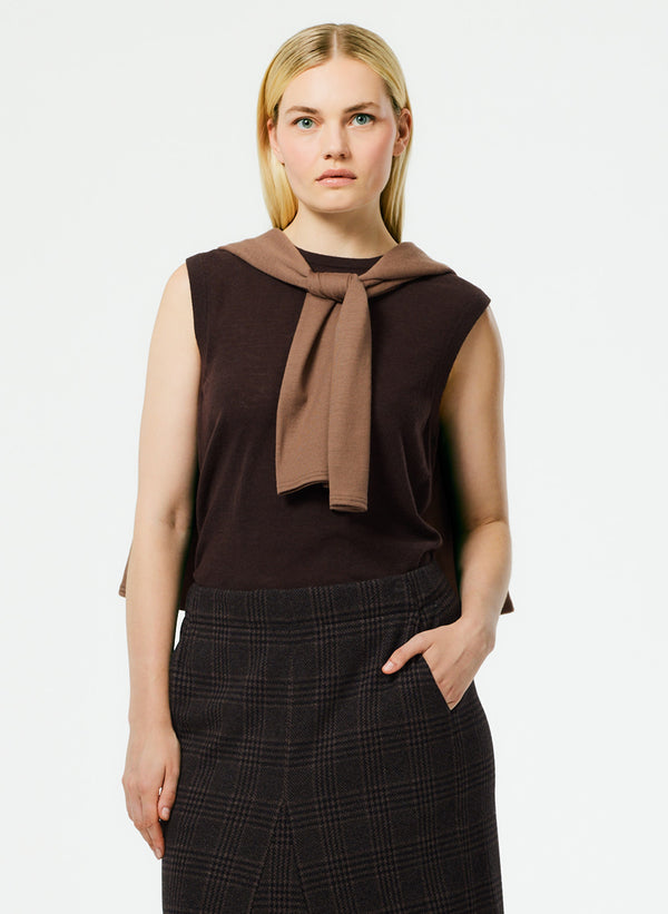Skinlike Mercerized Wool Sleeveless Sweater - Brown-1