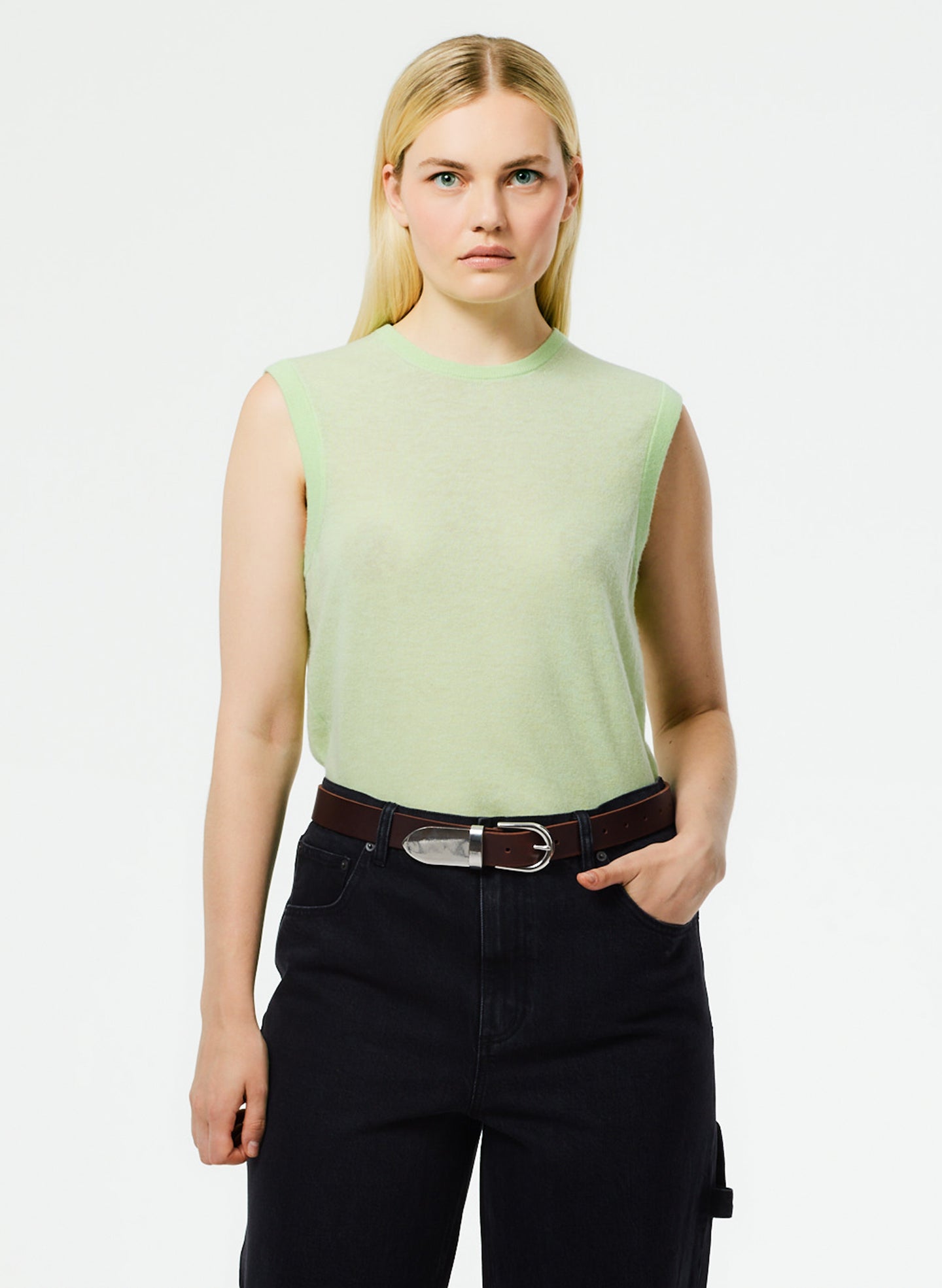 Skinlike Mercerized Wool Sleeveless Sweater - Pale Lime-1