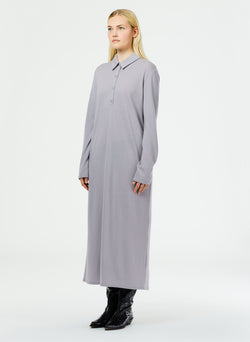Wool Jersey Polo Shirtdress Grey Agate-3