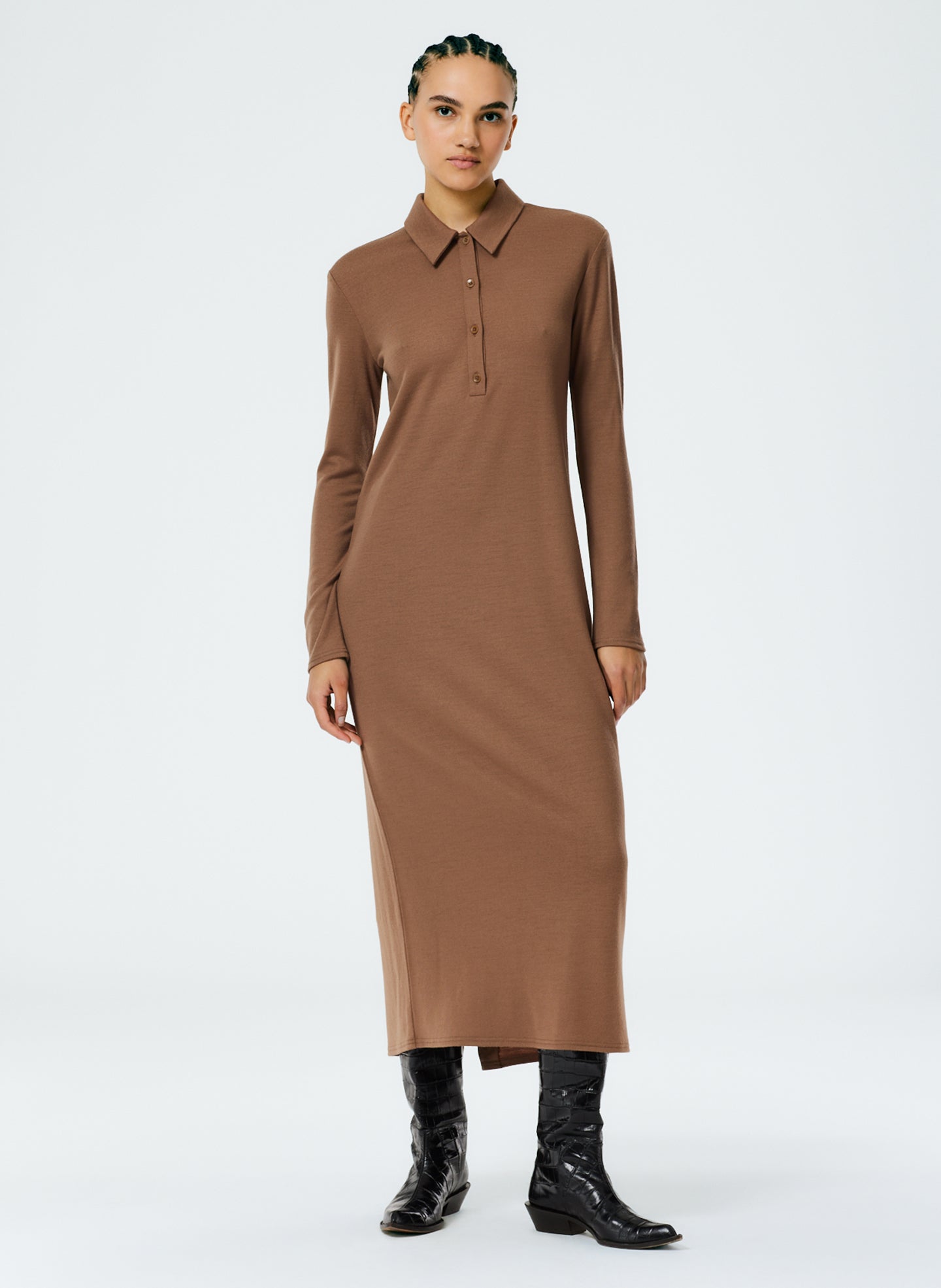 Wool Jersey Polo Shirtdress - Sand Dune-1