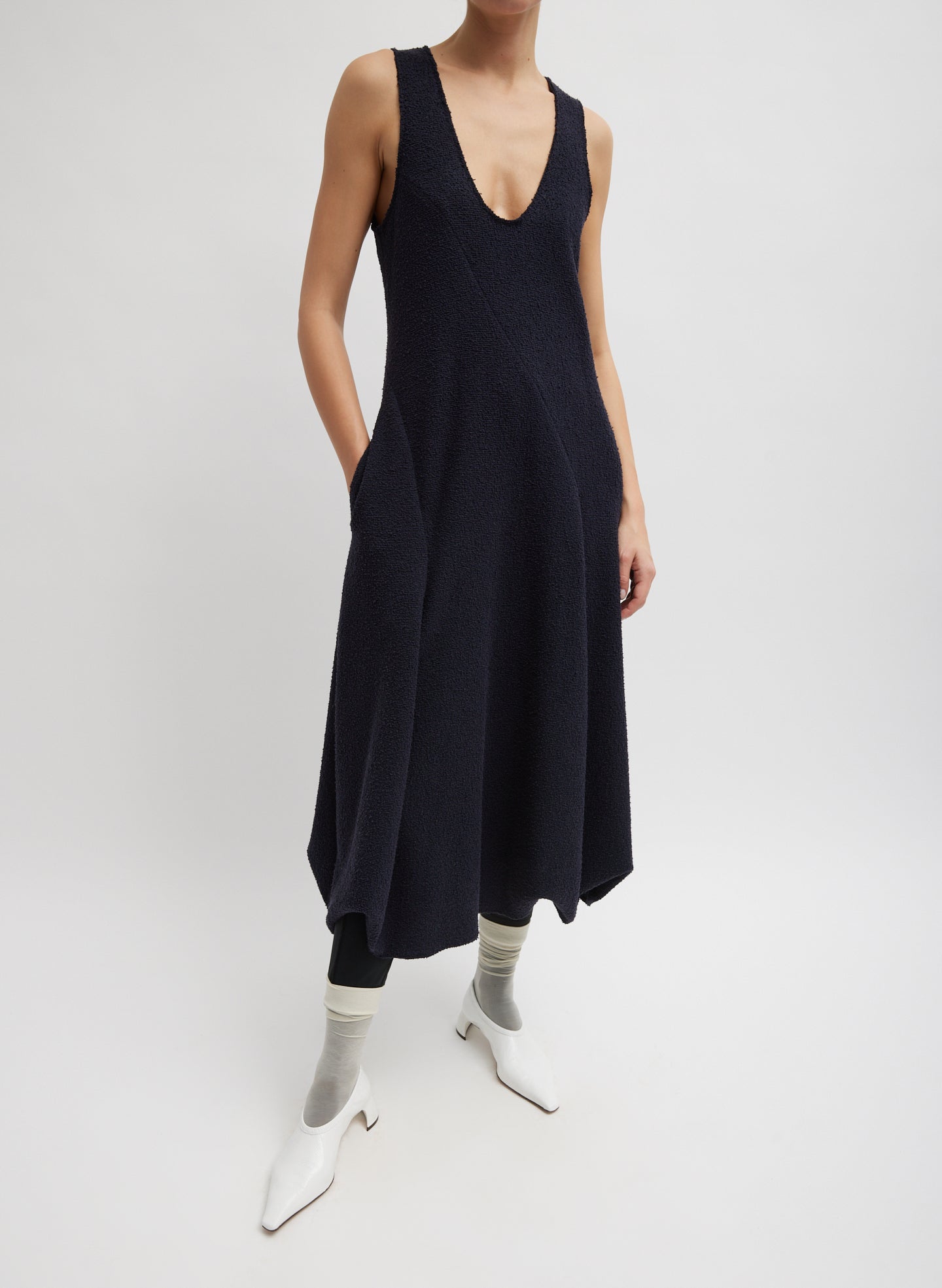 Boucle Knit Tank Tucked Dress - Midnight Navy-1