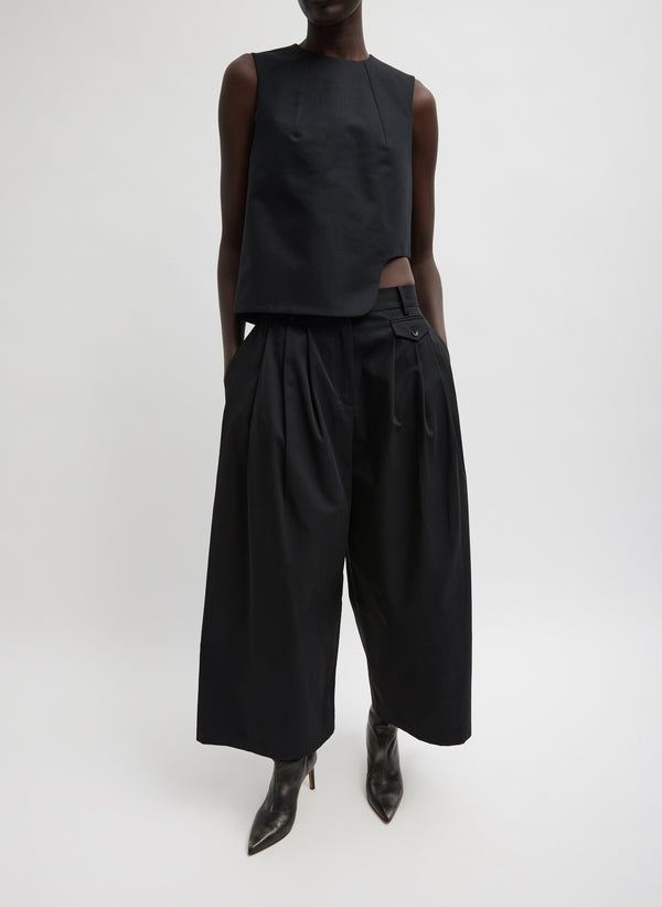 Bio Twill Triple Pleat Cropped Pant - Black-1