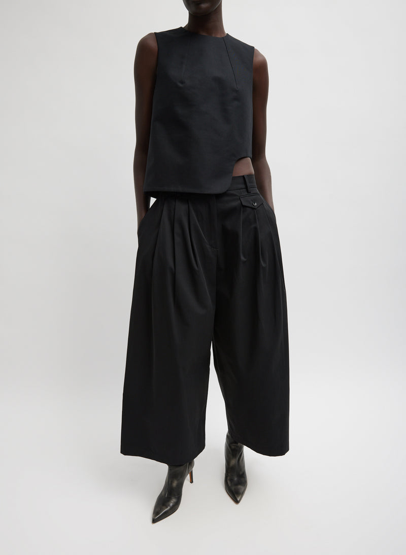 Bio Twill Triple Pleat Cropped Pant Black-1