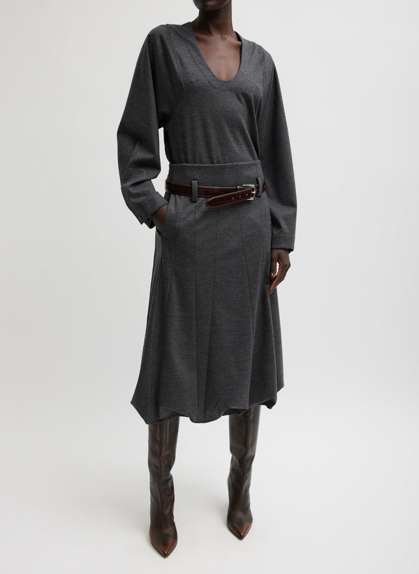 Melange Jersey Tucked Panel Skirt - Dark Heather Grey-1