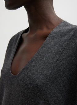 Melange Jersey U-Neck Top Dark Heather Grey-2