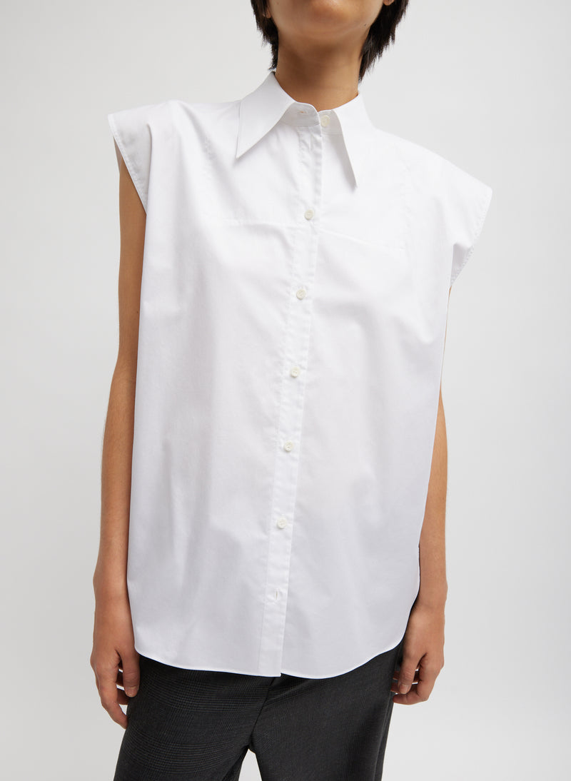 Eco Poplin Sleeveless Shirt White-1