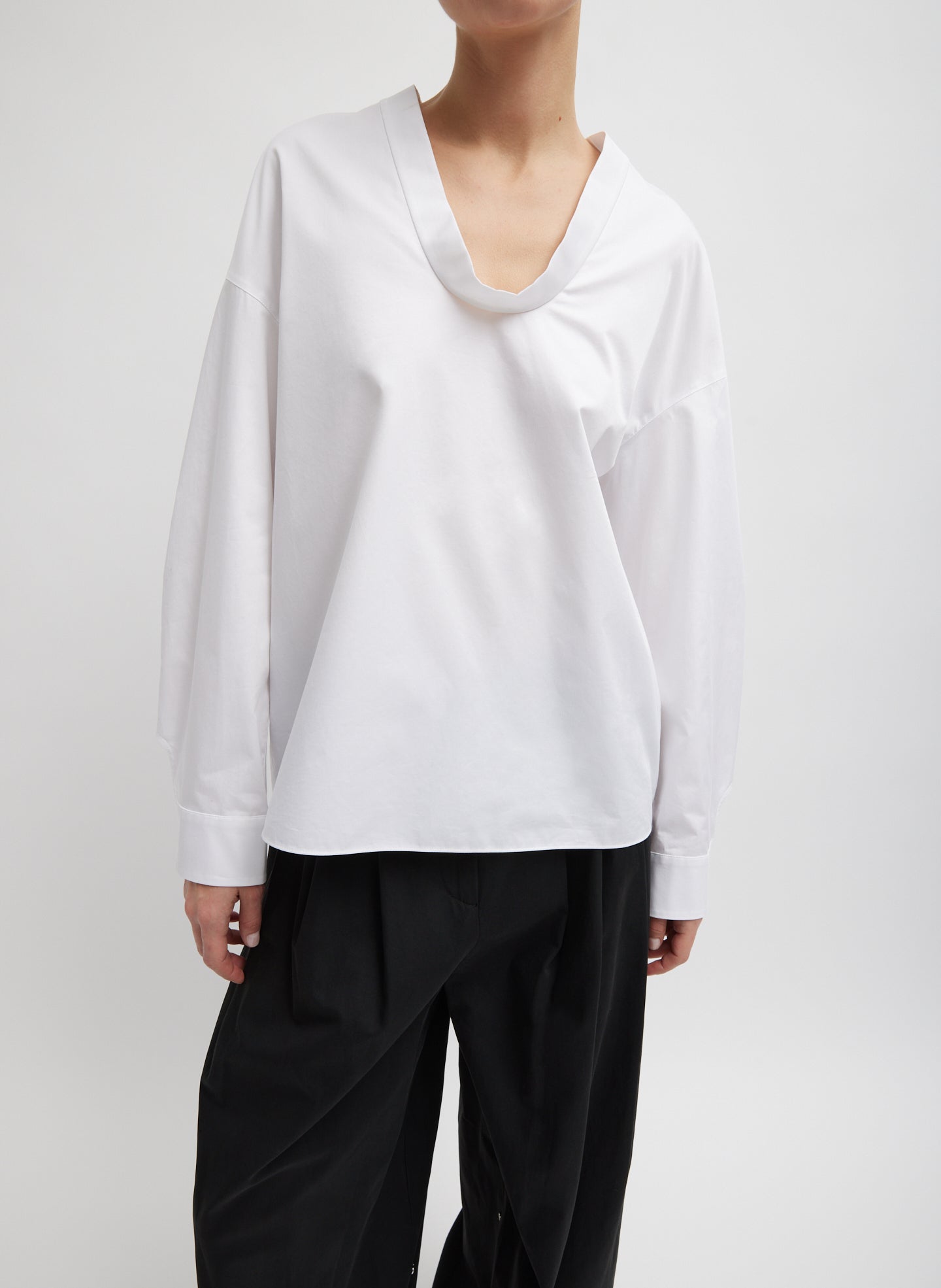 Eco Poplin Scoopneck Top - White-1