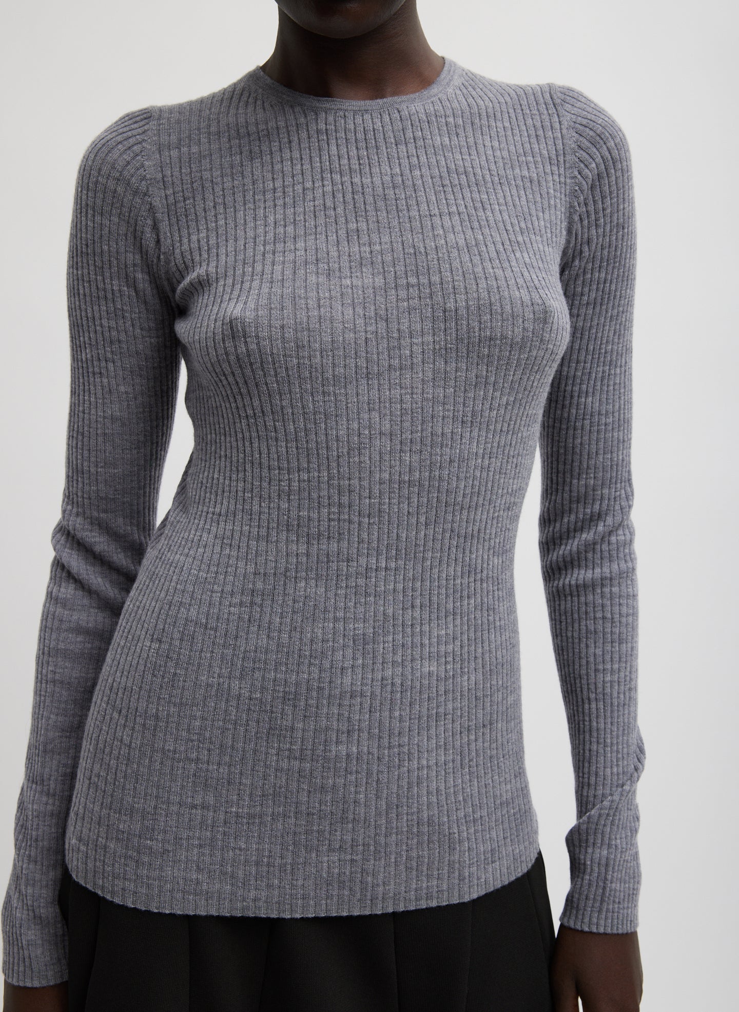 Feather Weight Ribbed Crewneck Pullover - Grey-1