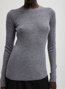 Feather Weight Ribbed Crewneck Pullover Grey-1
