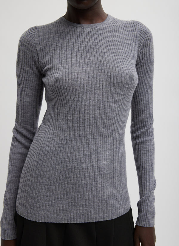 Feather Weight Ribbed Crewneck Pullover - Grey-1