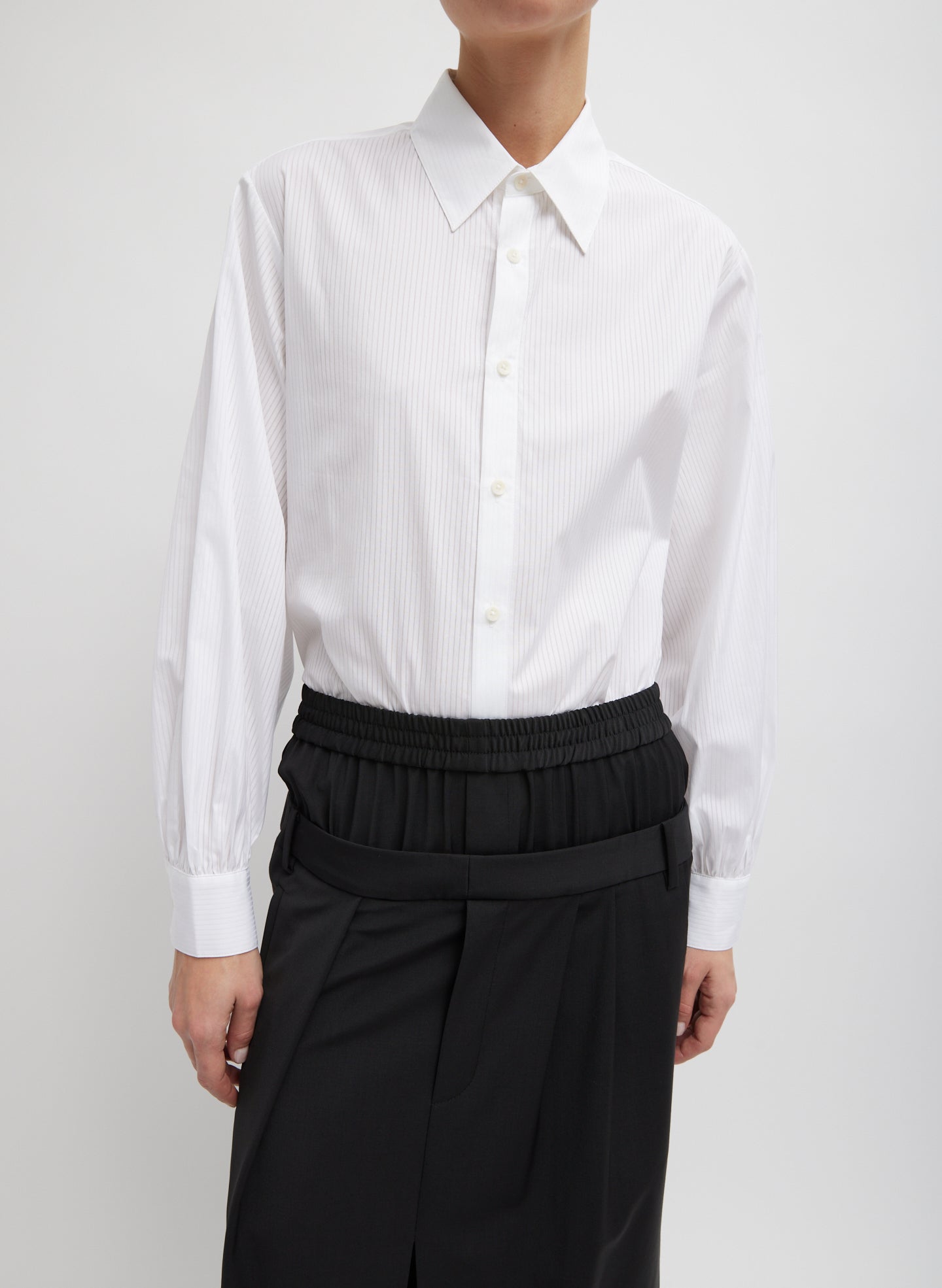 Gossamer Stripe Bishop Sleeve Shirt - White-1