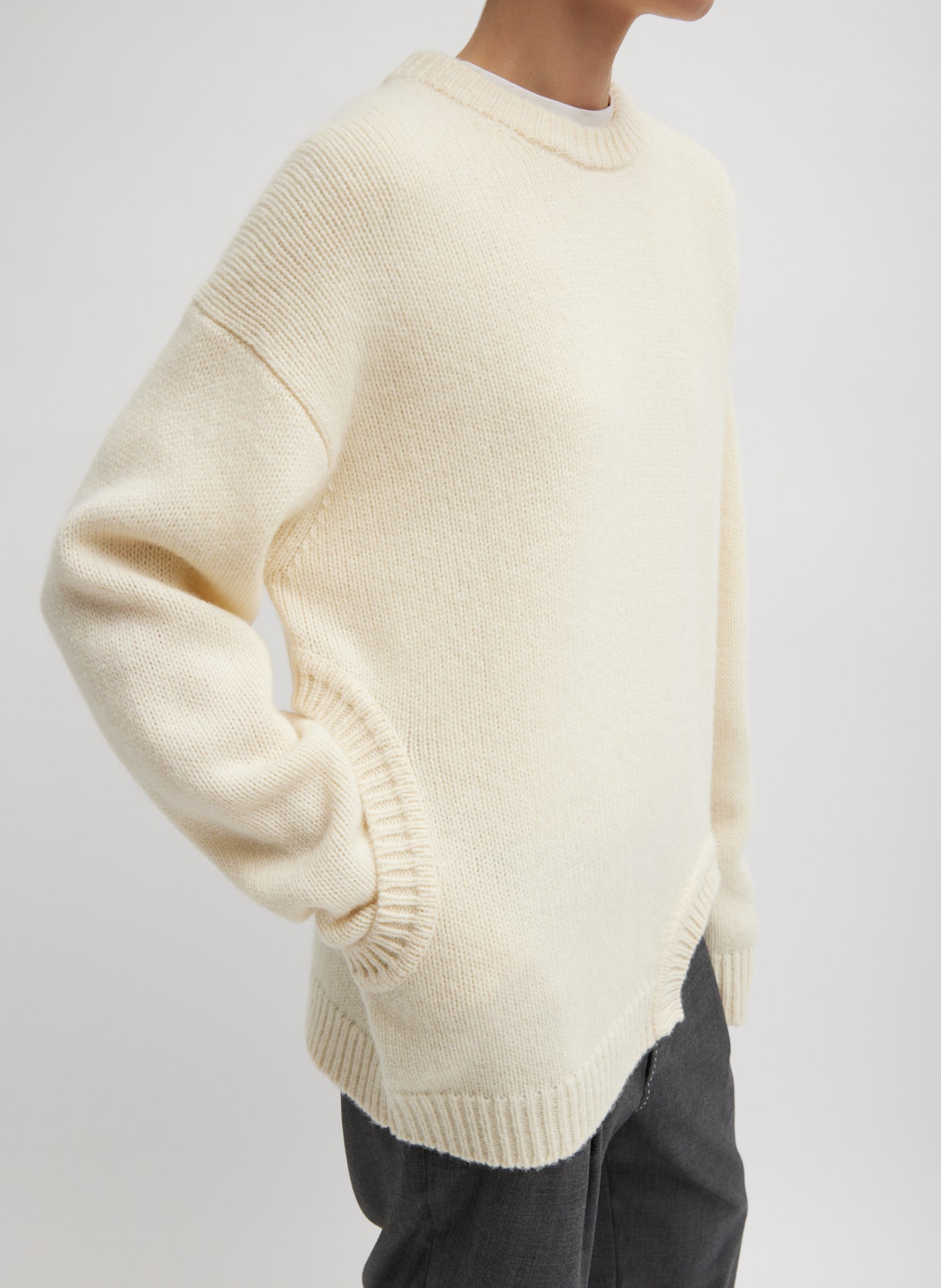 Soft Lambswool Sweater With Cut Out Detail - Ivory-1