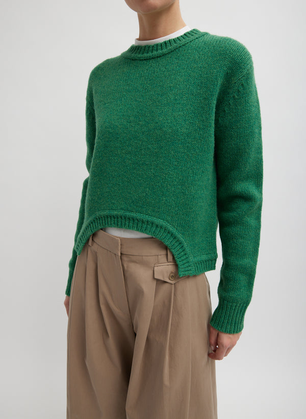 Soft Lambswool Shrunken Crewneck Pullover - Green-1