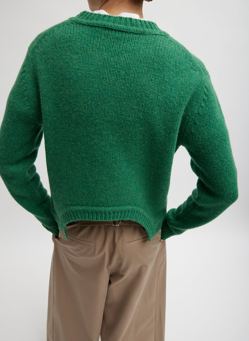 Soft Lambswool Shrunken Crewneck Pullover Green-2