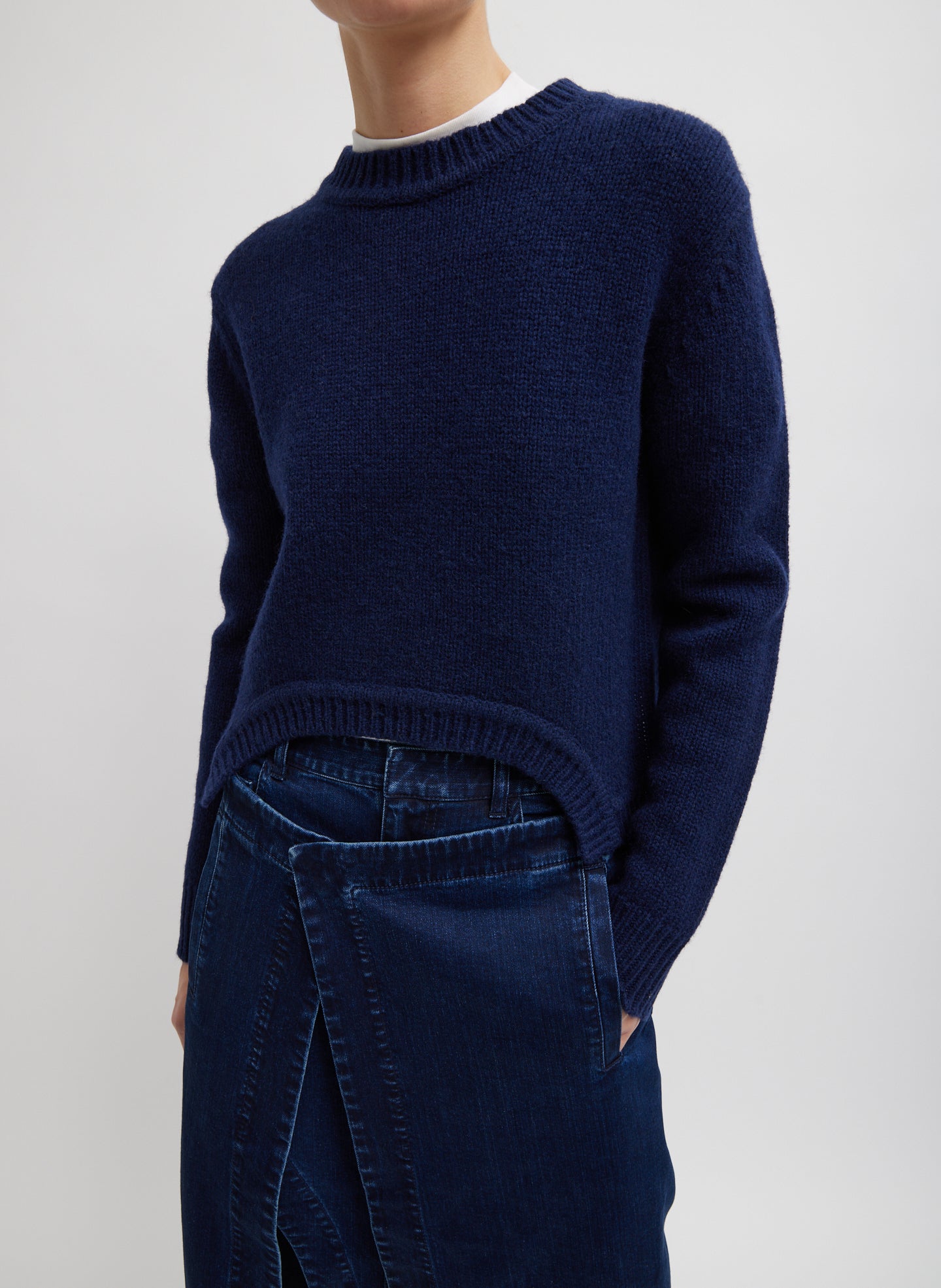 Soft Lambswool Shrunken Crewneck Pullover - Navy-1