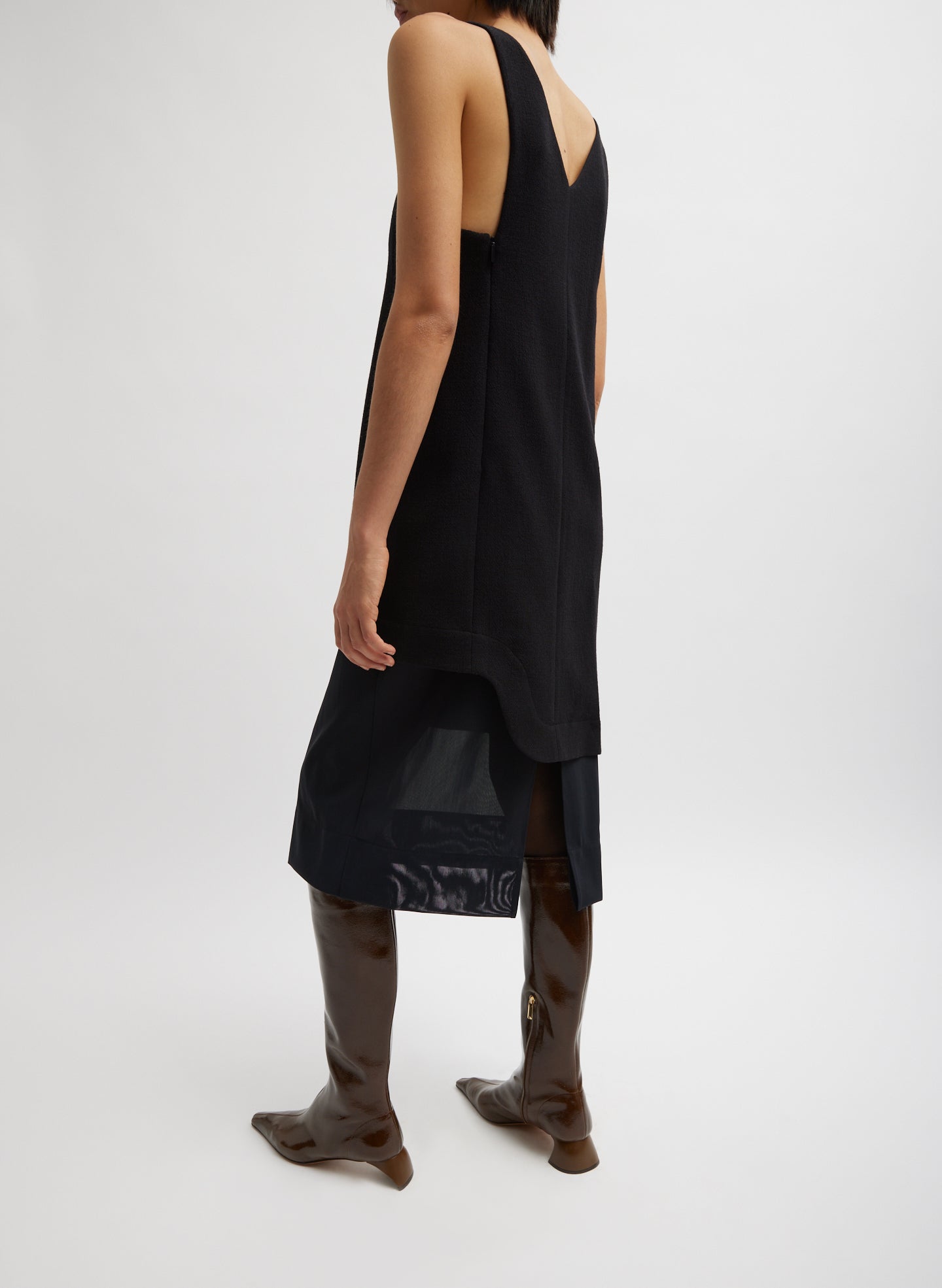 Black / 00 / F124MC1627 Melee Crepe V-Neck Power Mesh Combo Dress Black / 00 / F124MC1627 Melee Crepe V-Neck Power Mesh Combo Dress