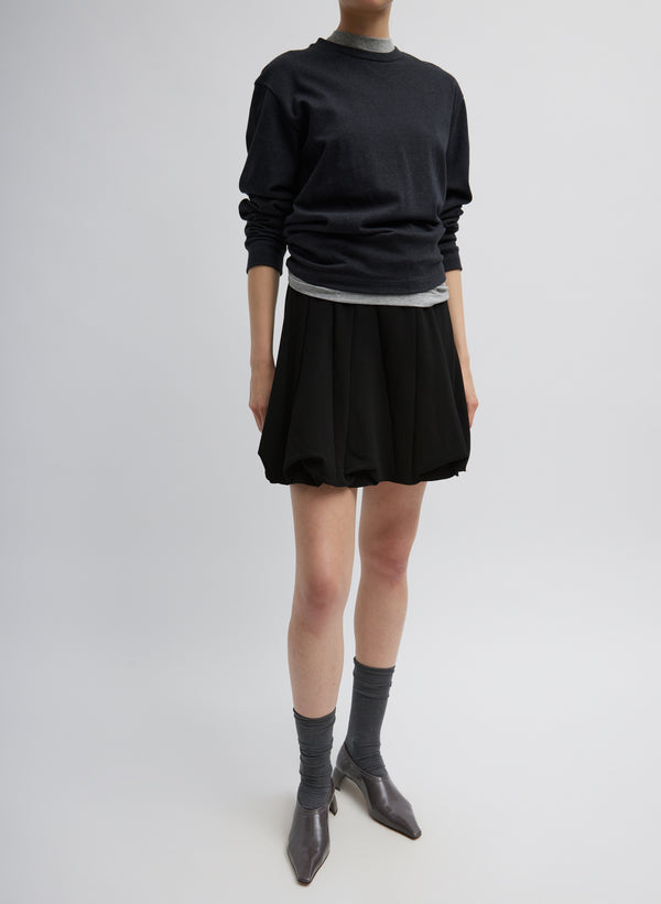 Wren Crepe Knit Short Tucked Skirt - Black-1
