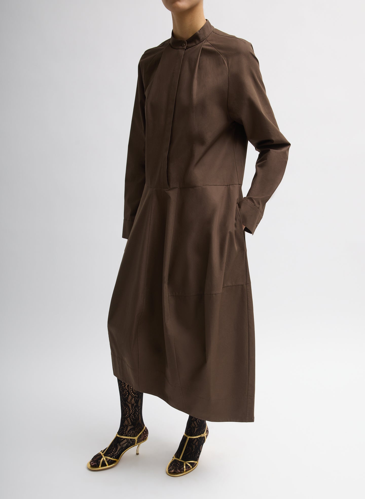 Compact Eco Poplin Balloon Dress - BROWN-1