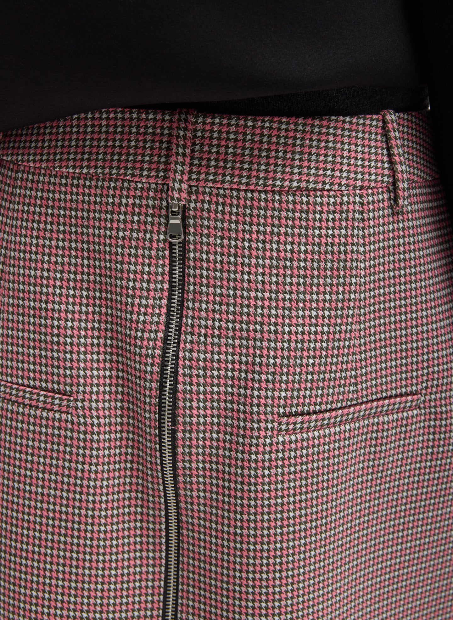 Pink Multi Leon Check Midi Trouser Zip Skirt - closeup of houndstooth pattern