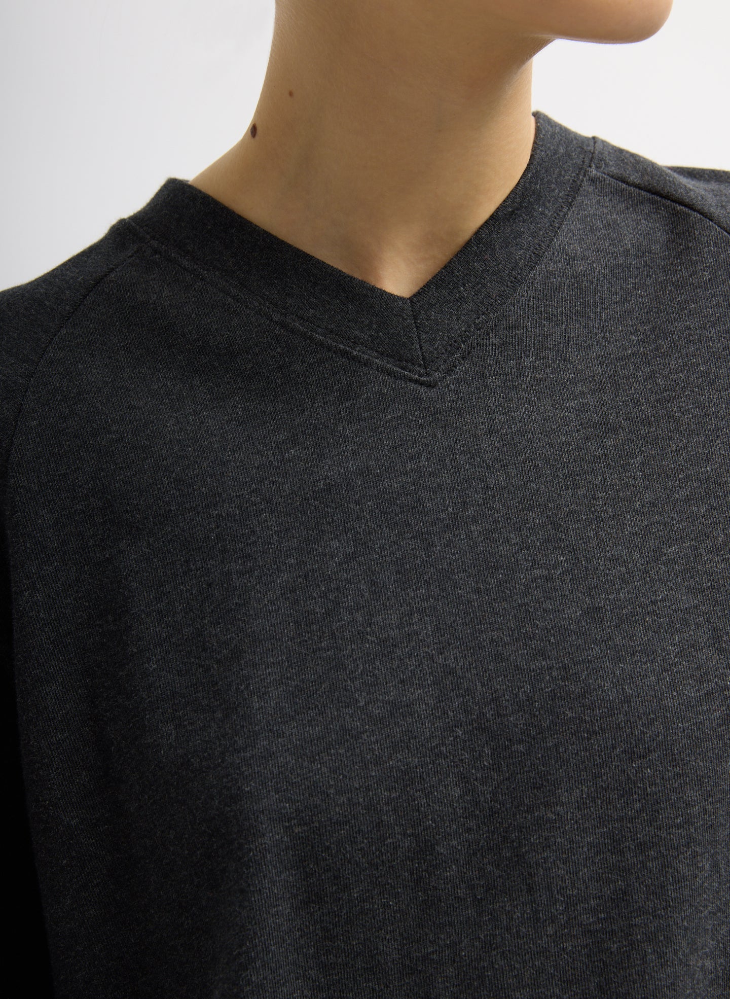 Charcoal Grey Perfect T-Shirt Vintage Sweatshirt - closeup on v-neck neckline