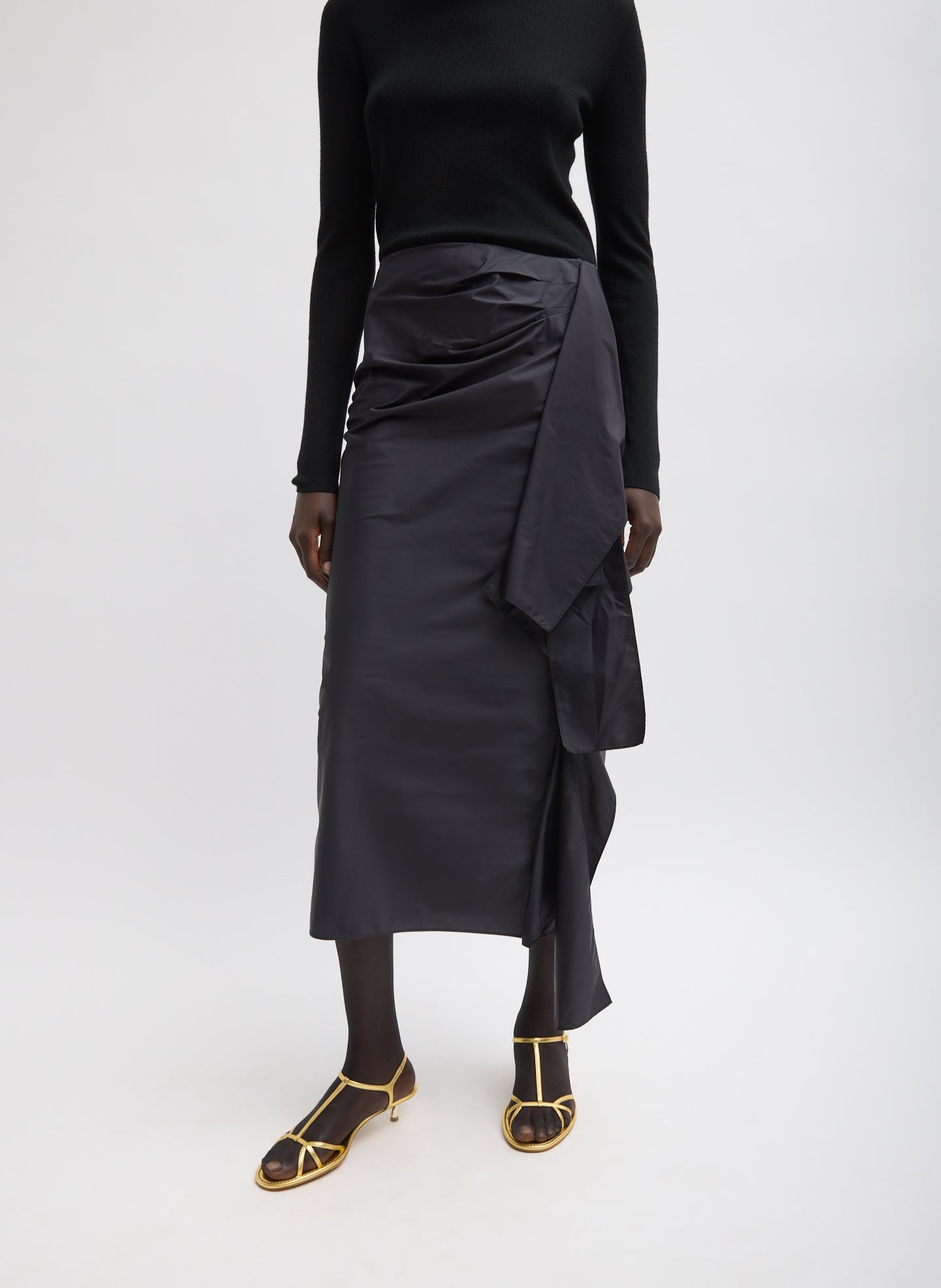 Black Italian Sporty Nylon Ribbon Skirt - front view on model