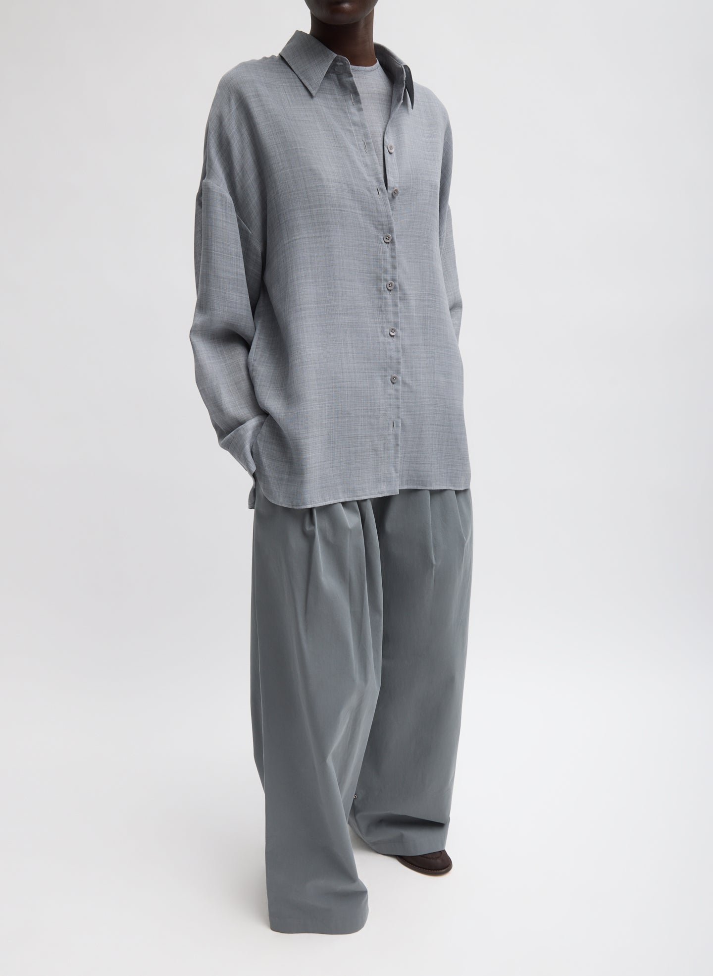 Sheer Wool Gauze Oversized Shirt Heather Grey / XL / F125WG7720 Sheer Wool Gauze Oversized Shirt Heather Grey / XL / F125WG7720