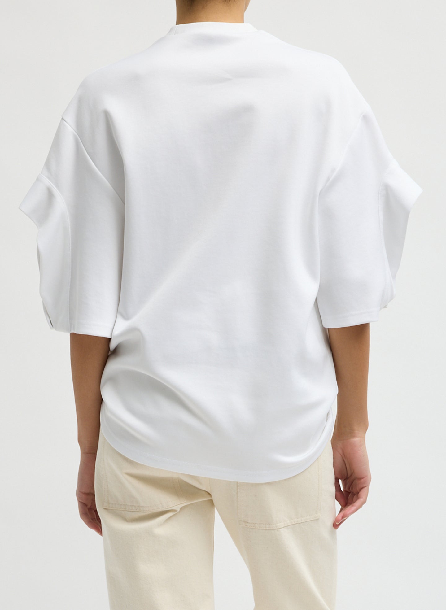 White Active Knit Easy Drape Sleeve T-Shirt - back view on model