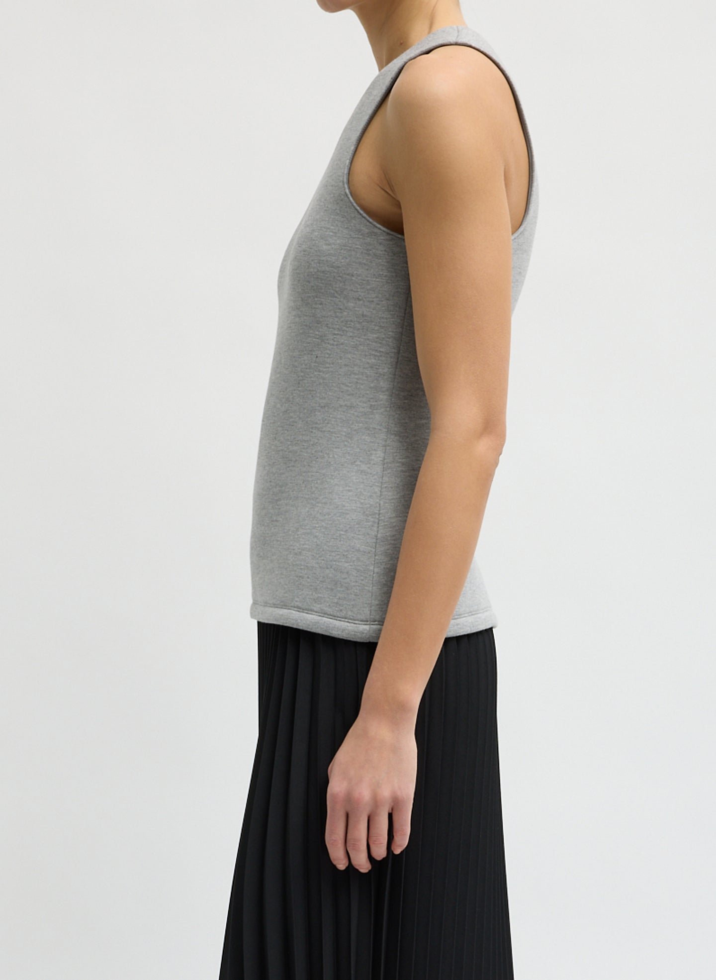Heather Grey Bonded Viscose Tank Top - side view on model