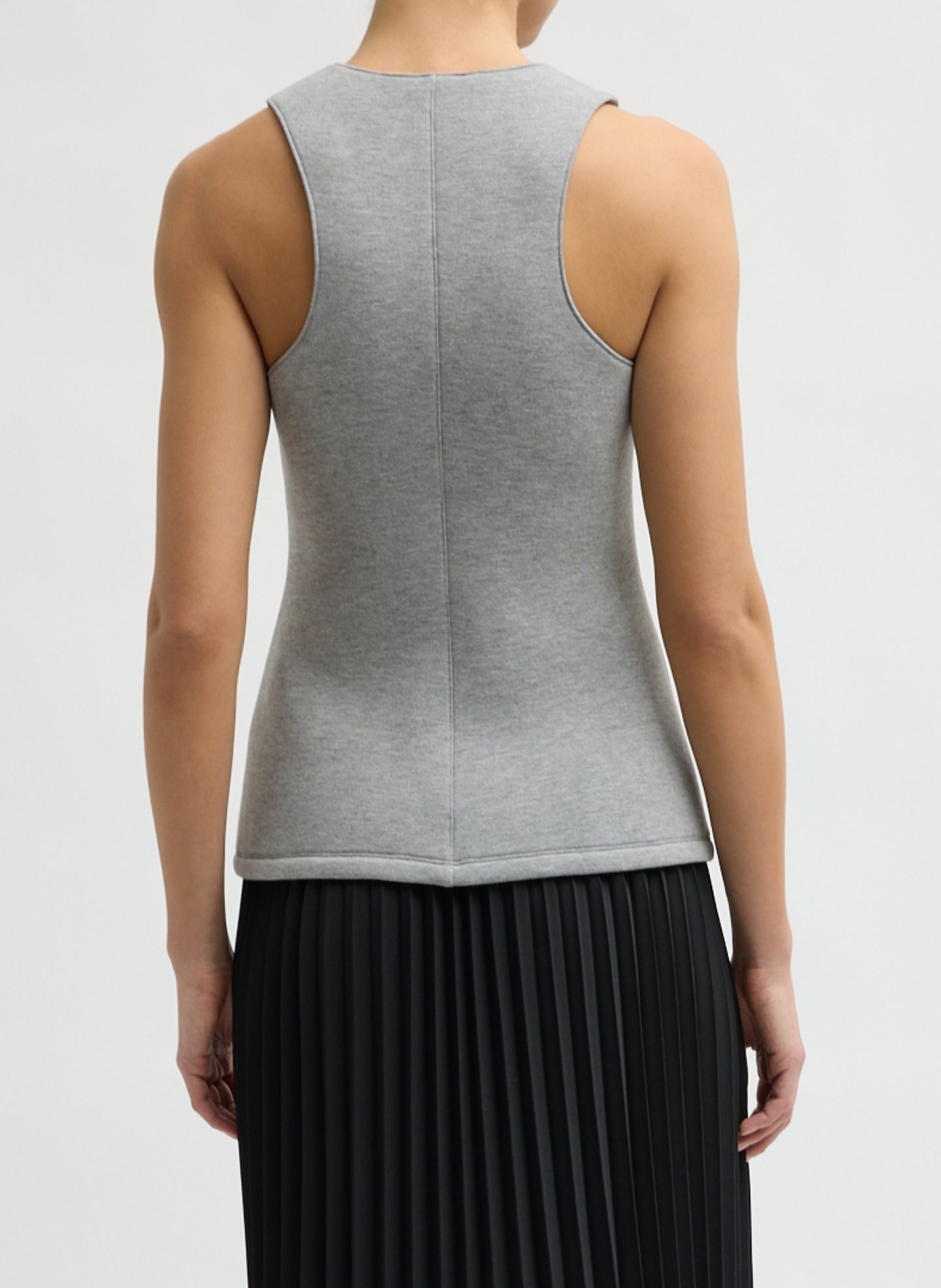 Heather Grey Bonded Viscose Tank Top - back view on model