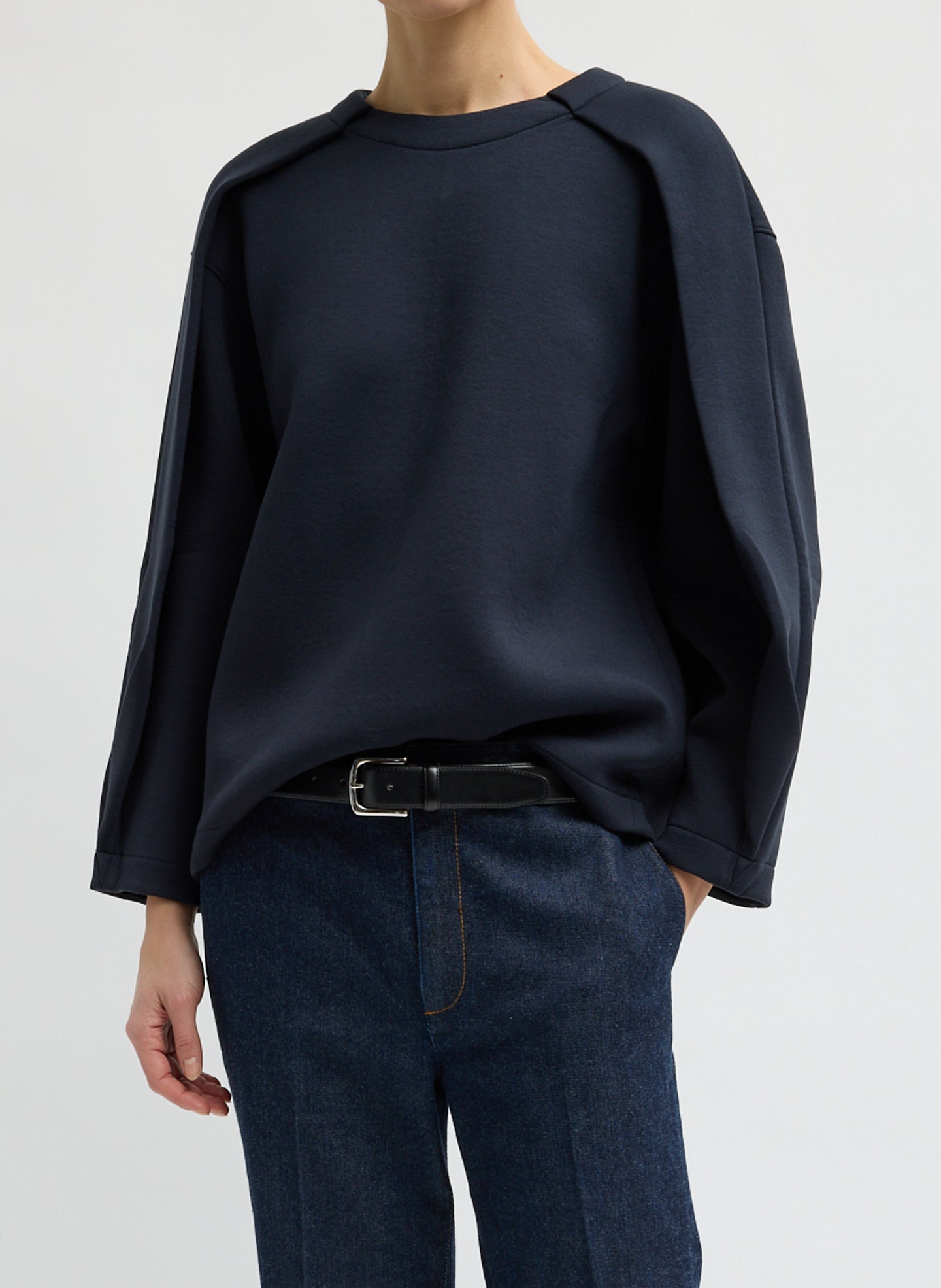 Bonded Viscose Crewneck with Folded Panel