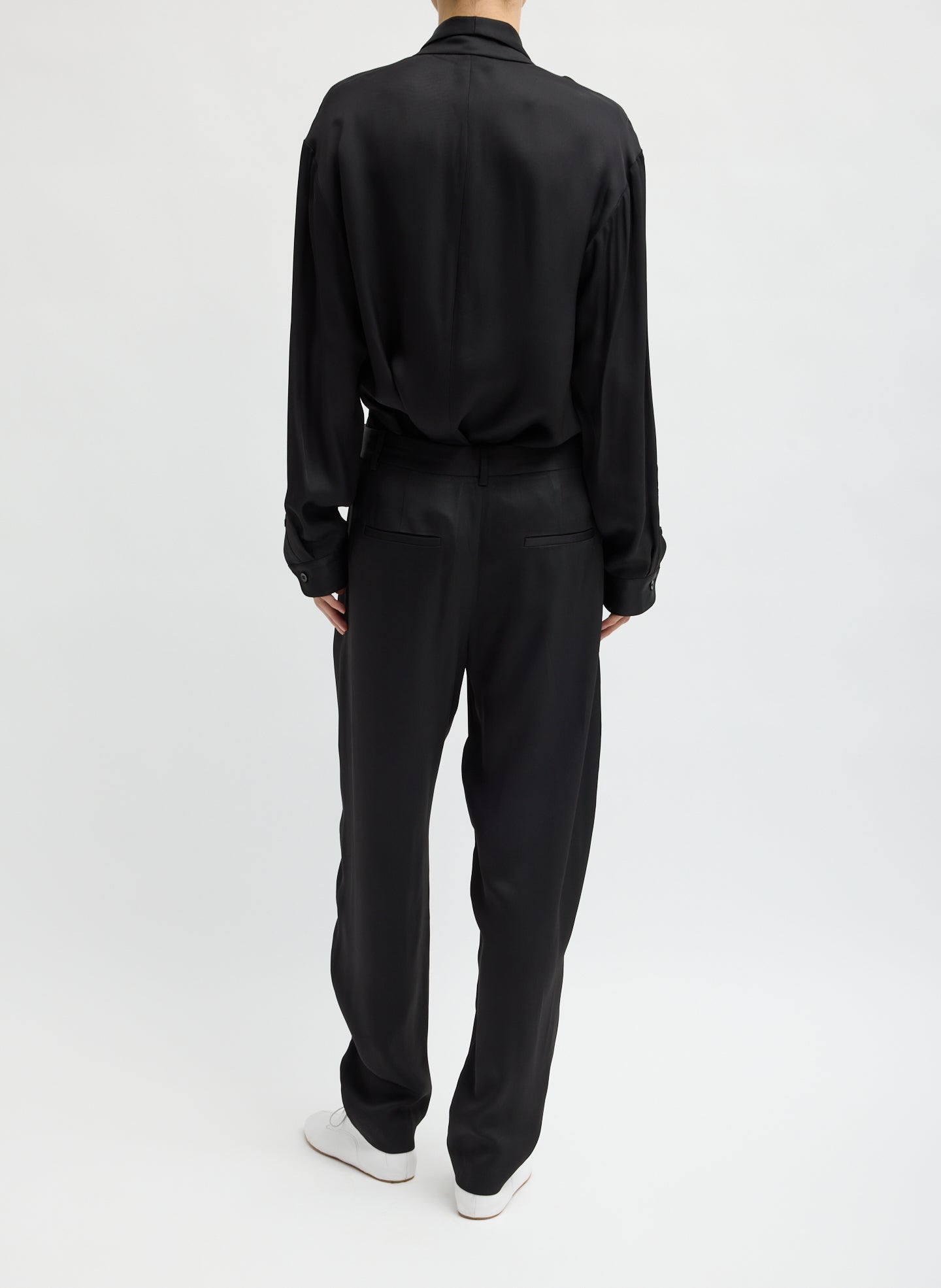 Mustard Eco Acetate Viscose Grace Trouser - tapered trouser, back view on model