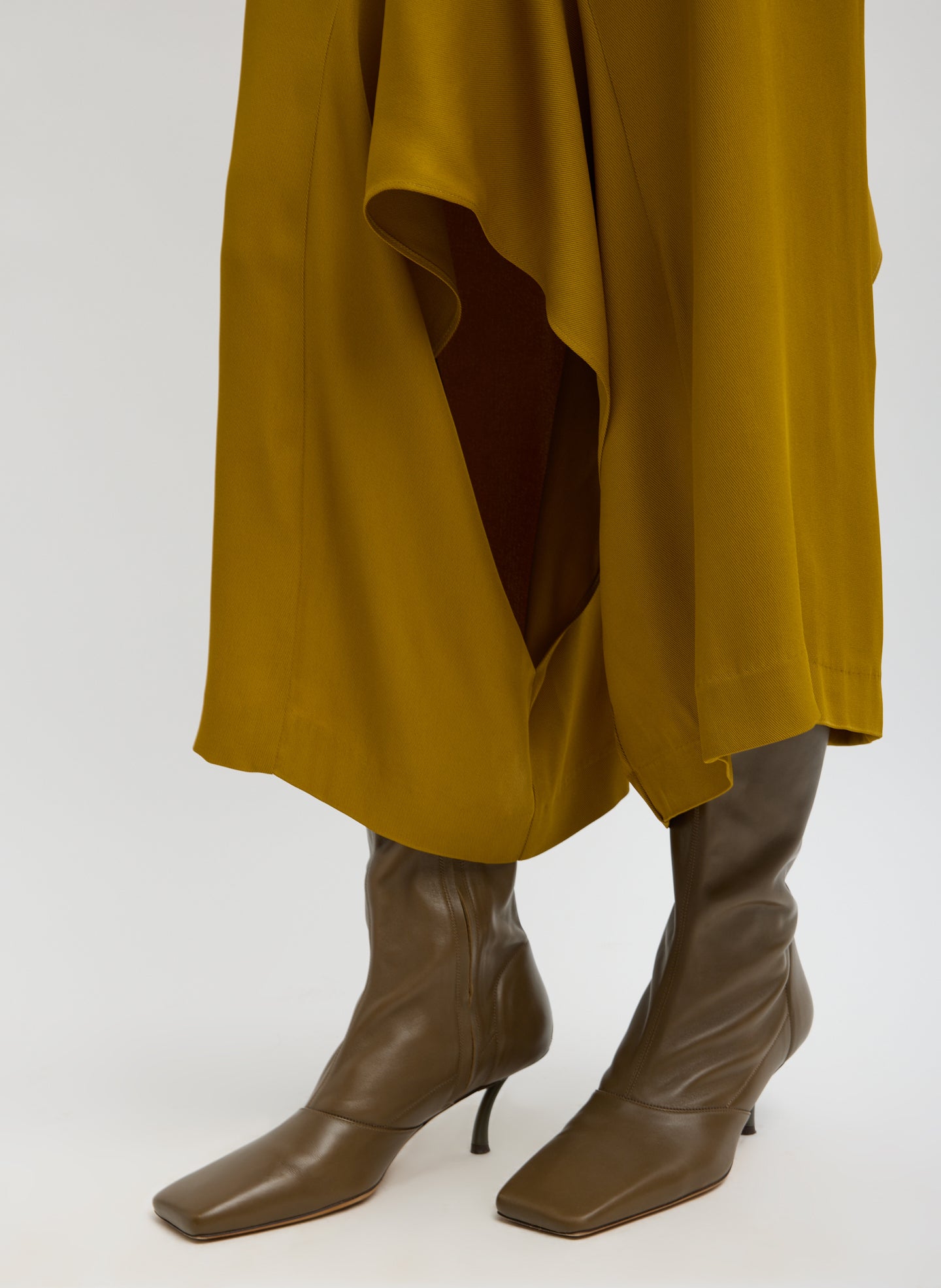 Mustard Eco Acetate Viscose Front Drape Culotte - closeup of front drape detail