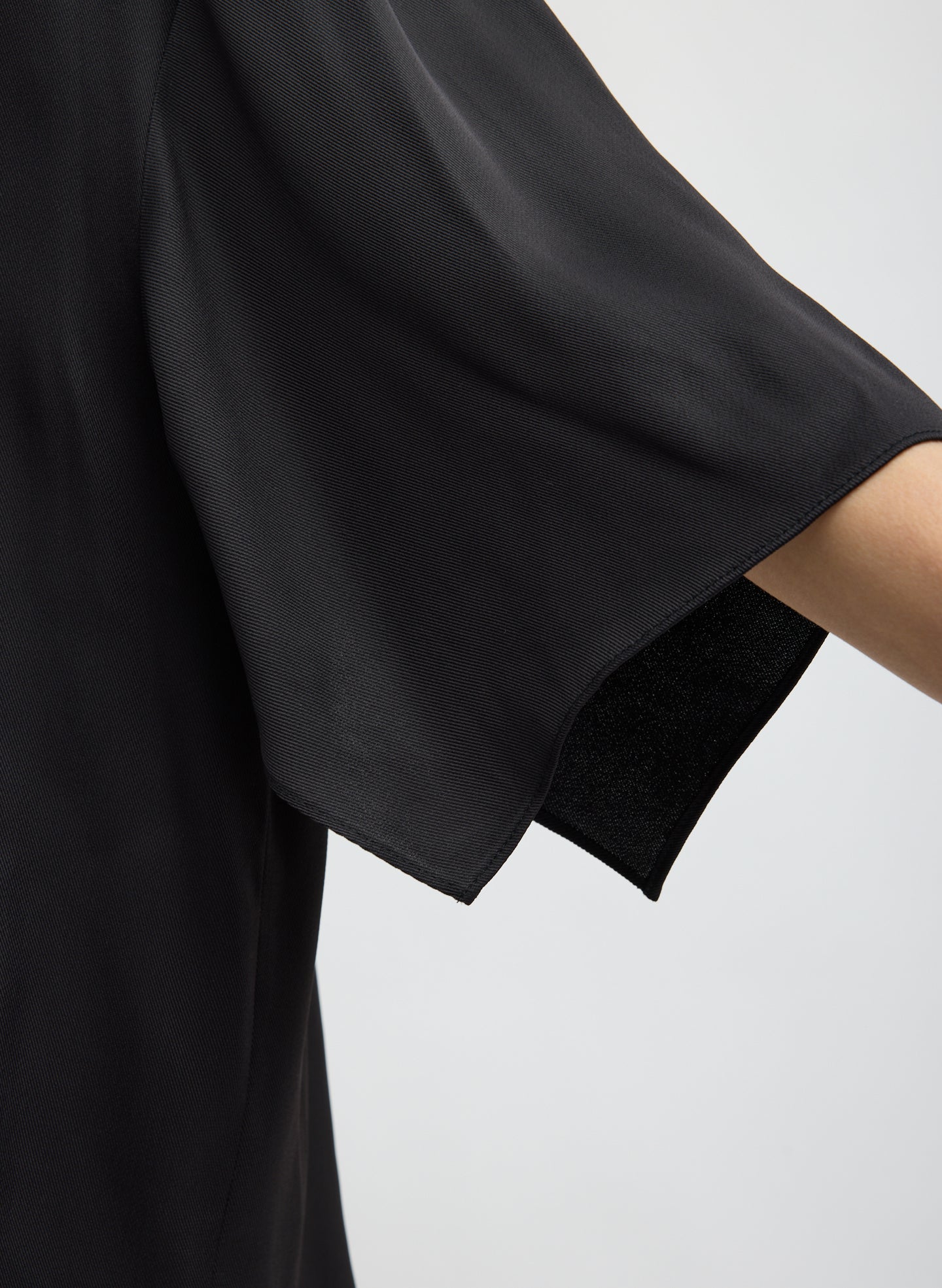 Black Eco Acetate Viscose Easy T-Shirt with Slit Detail - closeup of sleeve detail