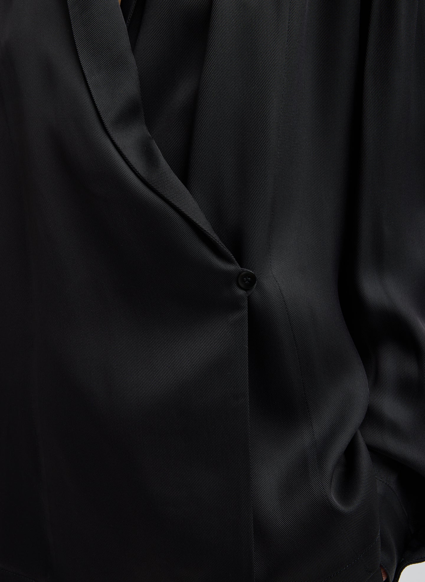 Black Eco Acetate Viscose Wrap Shirt Jacket - closeup of button closure
