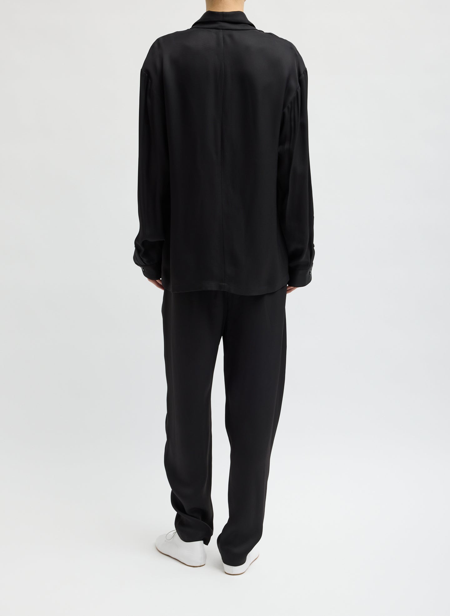 Black Eco Acetate Viscose Wrap Shirt Jacket - back view on model